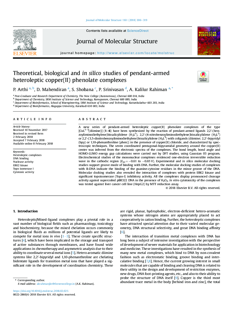 Theoretical, biological and in silico studies of pendant-armed heteroleptic copper(II) phenolate complexes