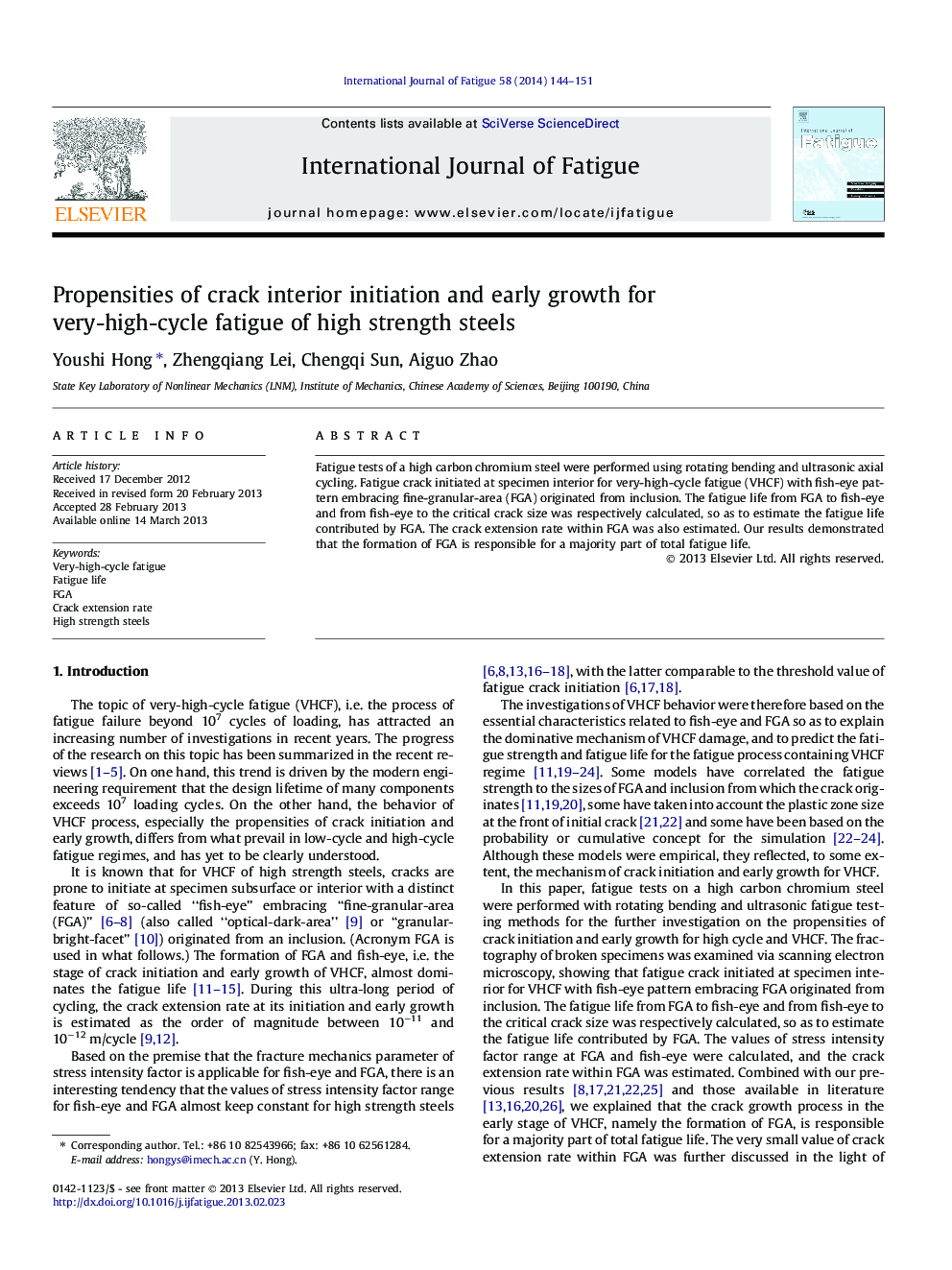 Propensities of crack interior initiation and early growth for very-high-cycle fatigue of high strength steels