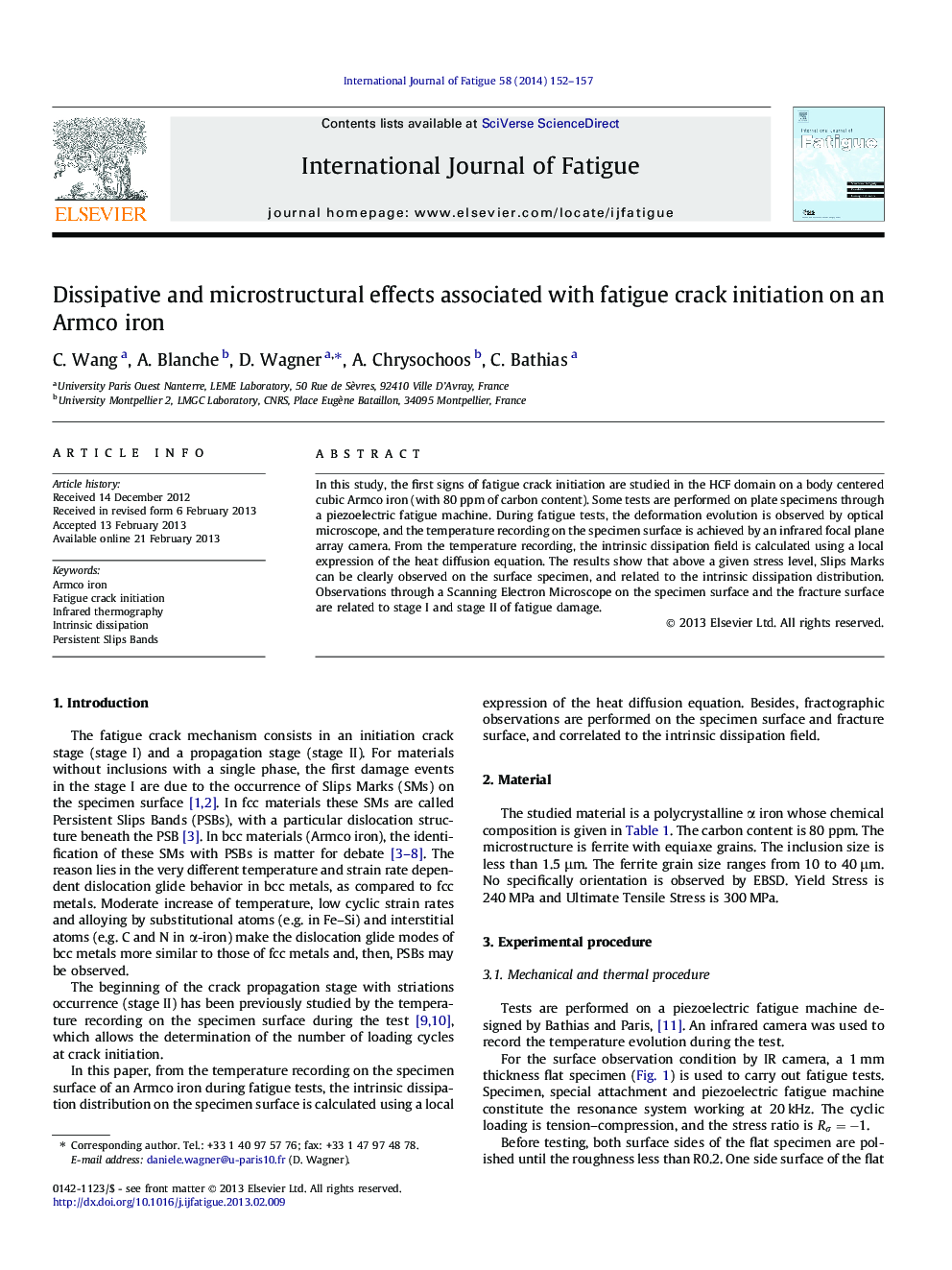 Dissipative and microstructural effects associated with fatigue crack initiation on an Armco iron