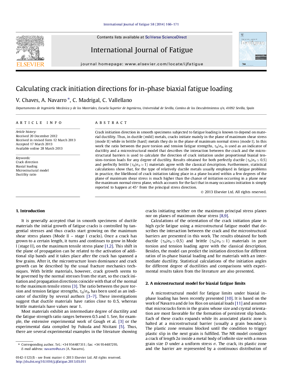 Calculating crack initiation directions for in-phase biaxial fatigue loading