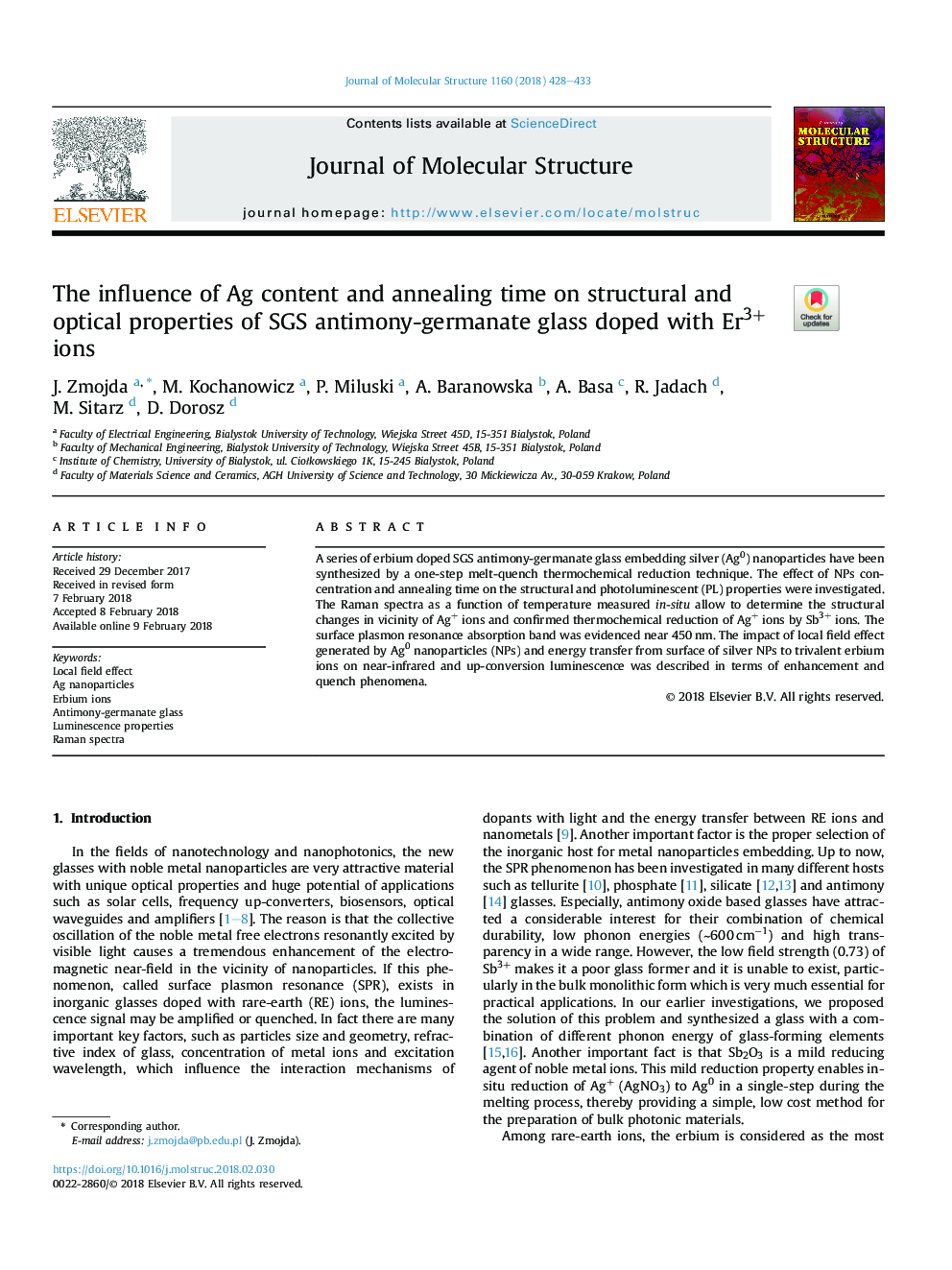 The influence of Ag content and annealing time on structural and optical properties of SGS antimony-germanate glass doped with Er3+ ions