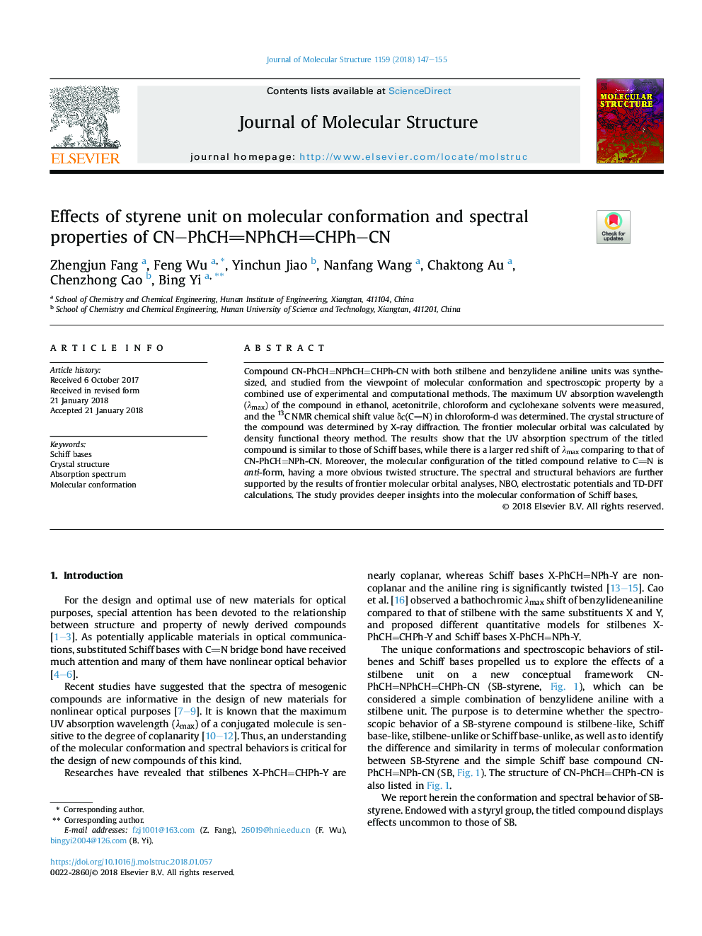 Effects of styrene unit on molecular conformation and spectral properties of CNPhCHNPhCHCHPhCN