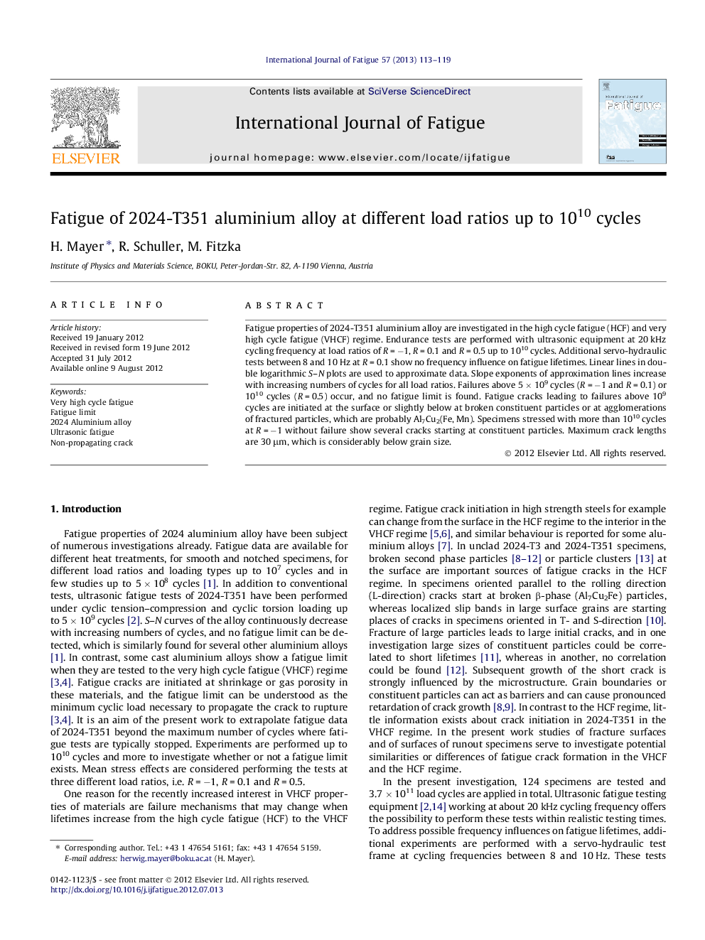 Fatigue of 2024-T351 aluminium alloy at different load ratios up to 1010 cycles