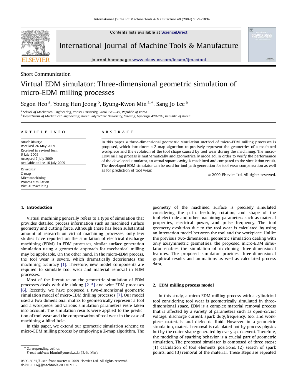 Virtual EDM simulator: Three-dimensional geometric simulation of micro-EDM milling processes