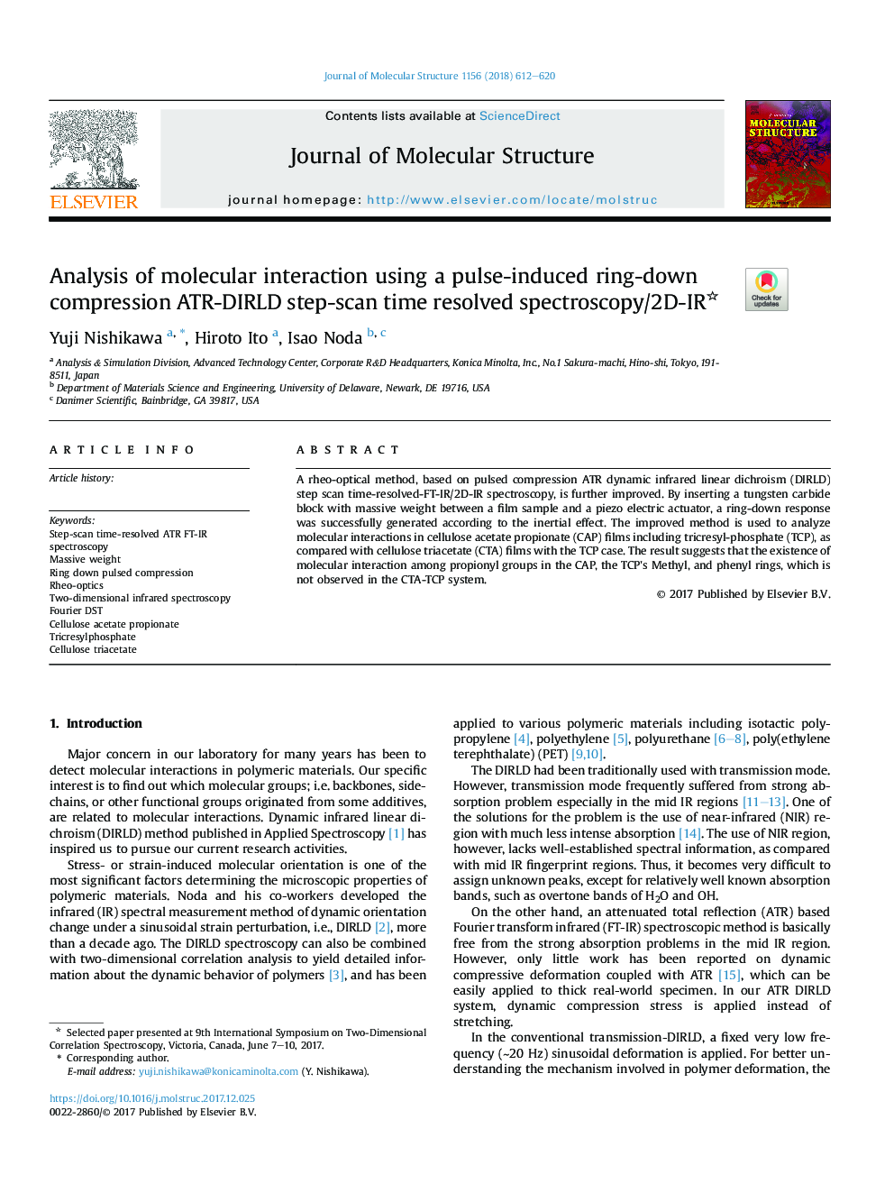 Analysis of molecular interaction using a pulse-induced ring-down compression ATR-DIRLD step-scan time resolved spectroscopy/2D-IR