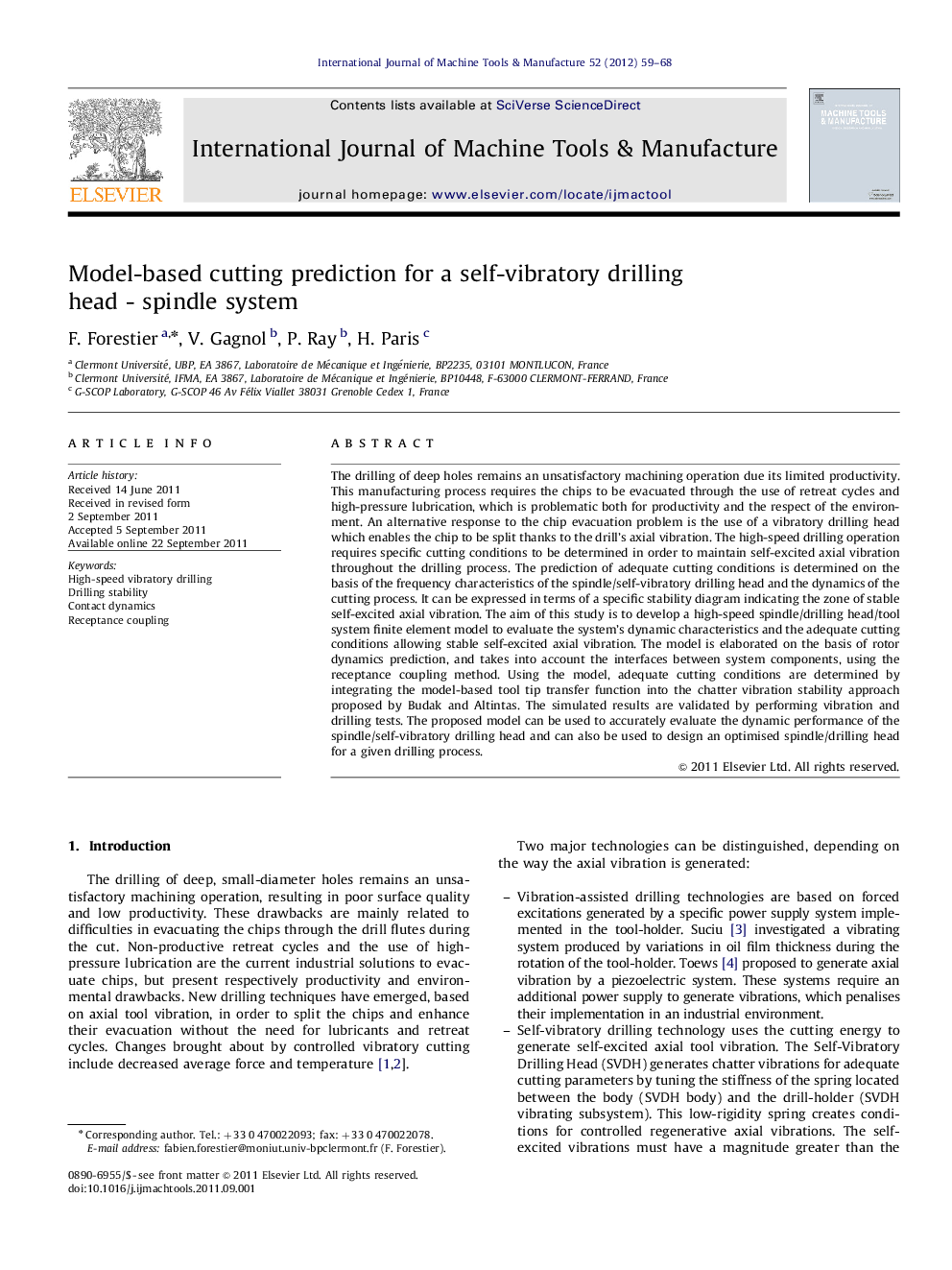 Model-based cutting prediction for a self-vibratory drilling head - spindle system