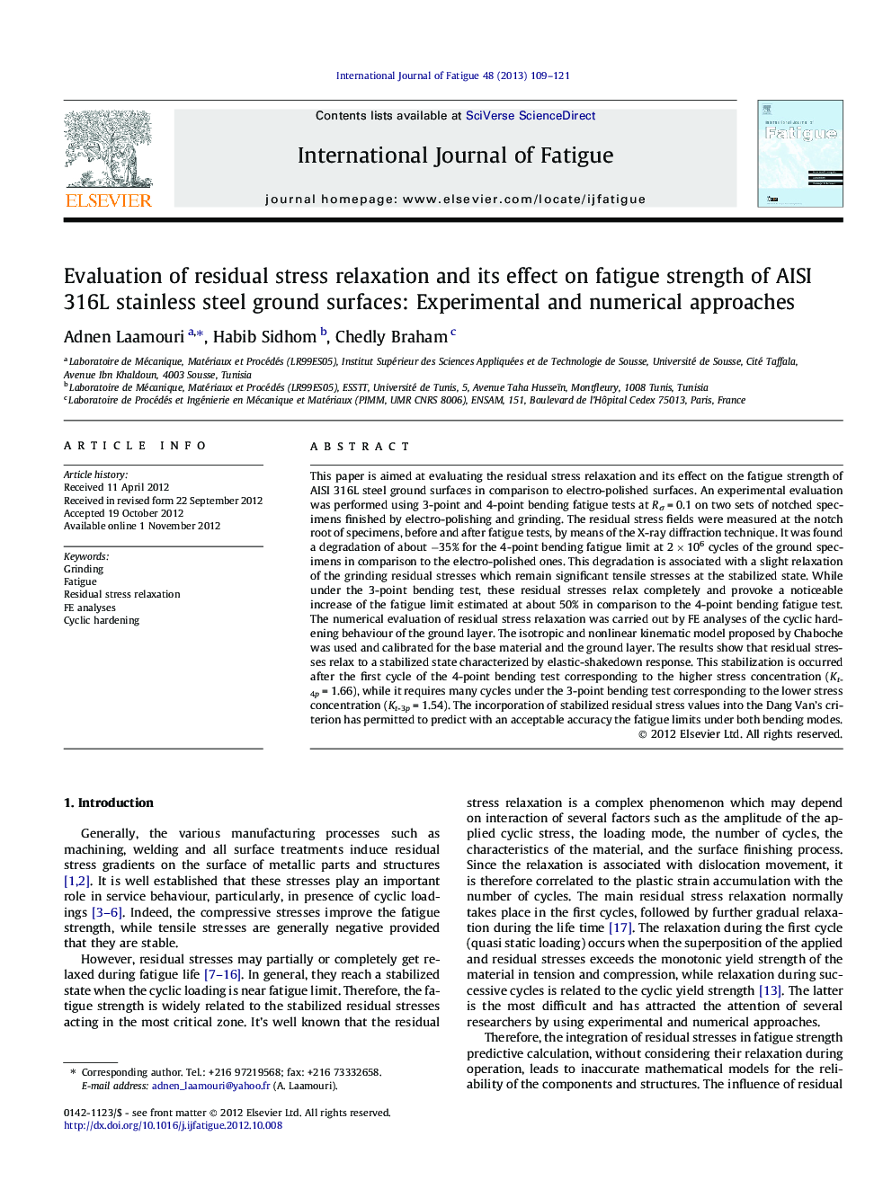 Evaluation of residual stress relaxation and its effect on fatigue strength of AISI 316L stainless steel ground surfaces: Experimental and numerical approaches