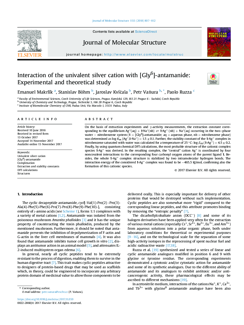 Interaction of the univalent silver cation with [Gly6]-antamanide: Experimental and theoretical study