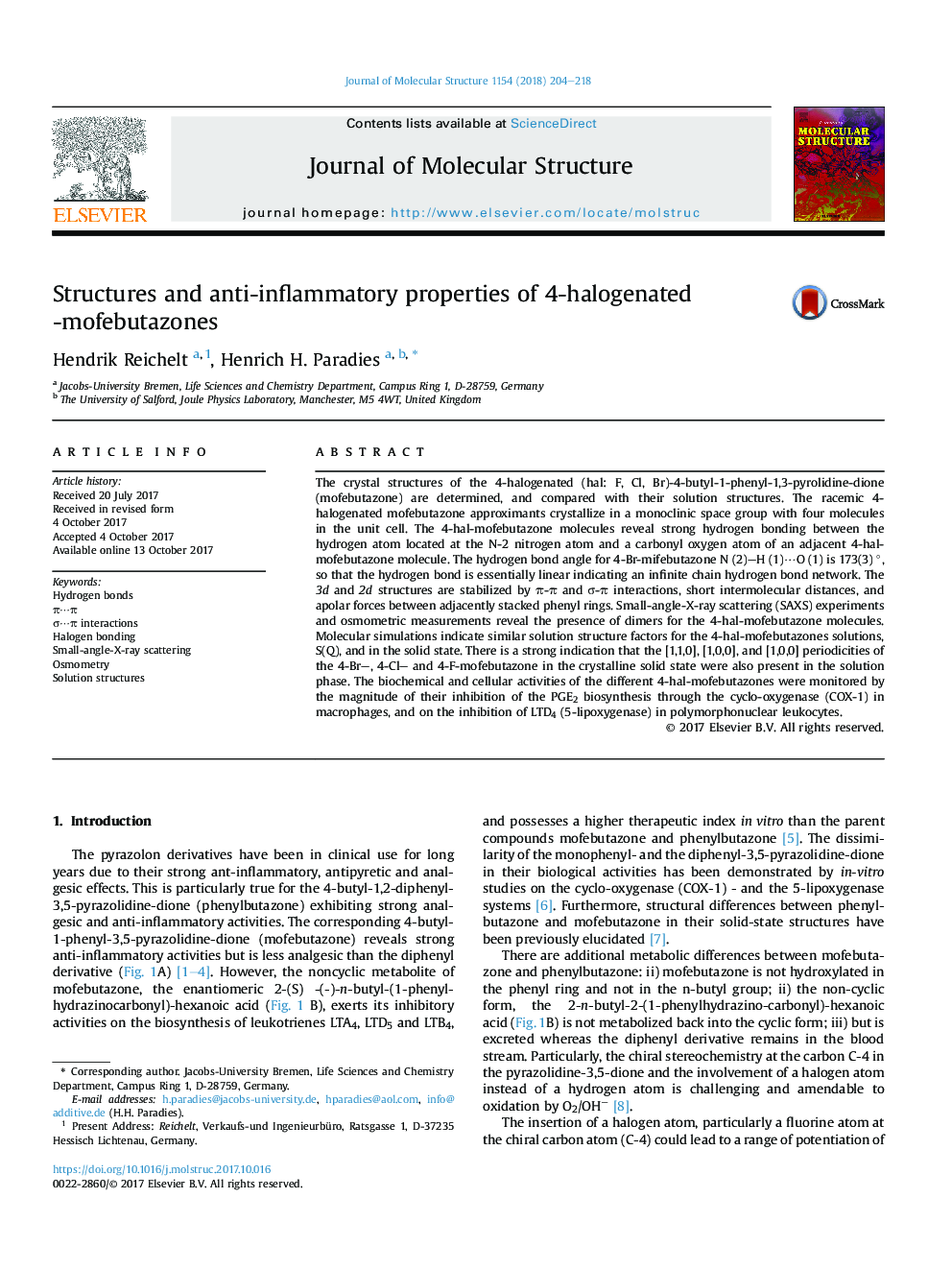 Structures and anti-inflammatory properties of 4-halogenated -mofebutazones