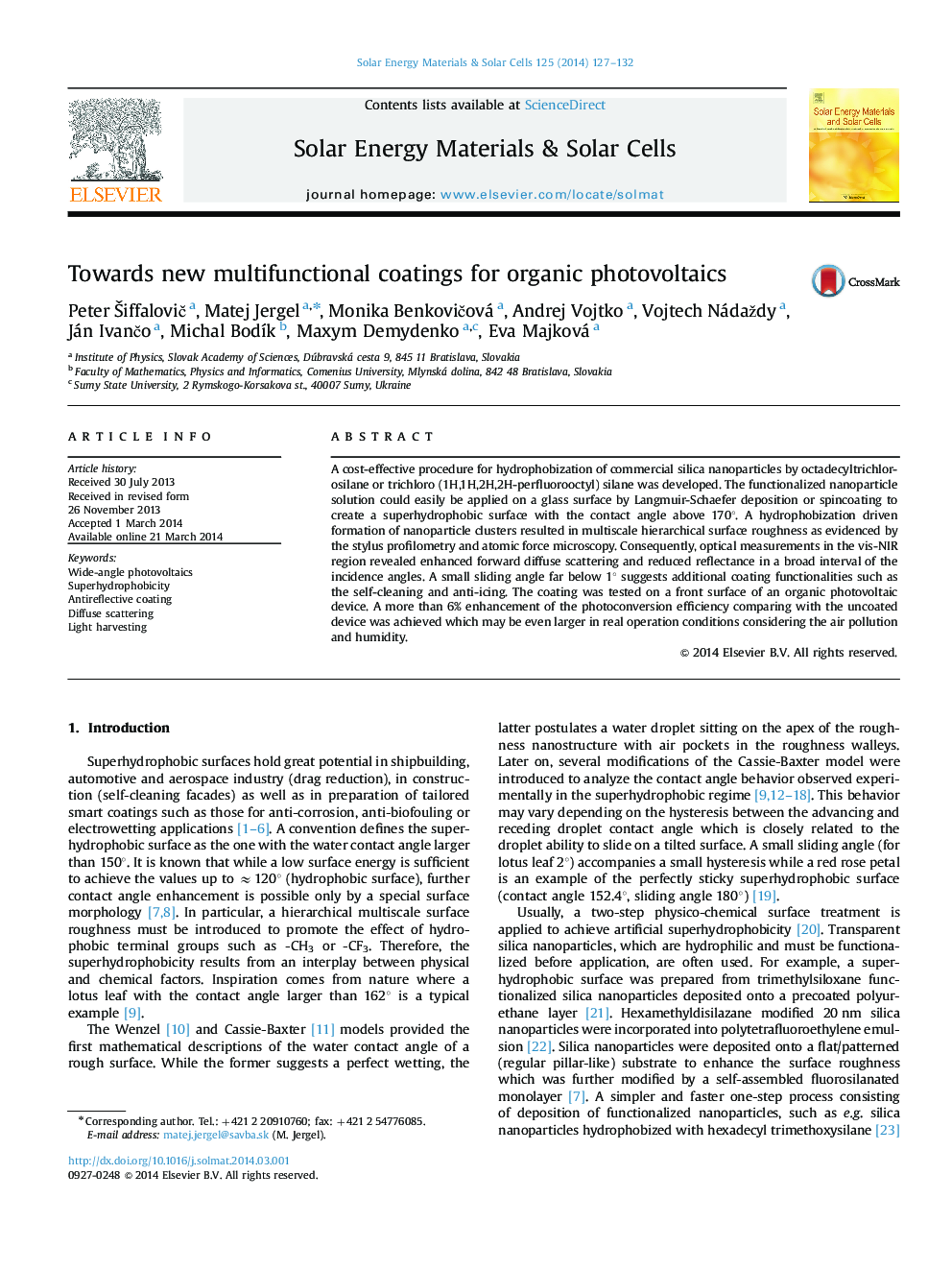 Towards new multifunctional coatings for organic photovoltaics