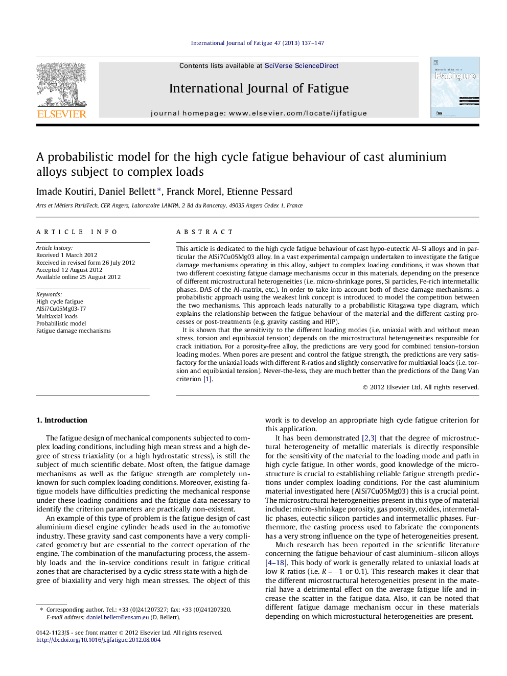 A probabilistic model for the high cycle fatigue behaviour of cast aluminium alloys subject to complex loads