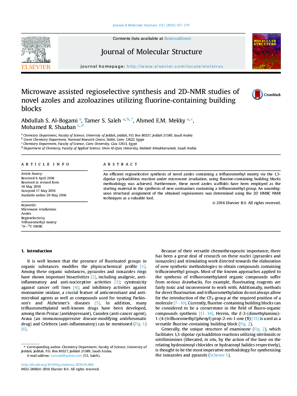 Microwave assisted regioselective synthesis and 2D-NMR studies of novel azoles and azoloazines utilizing fluorine-containing building blocks