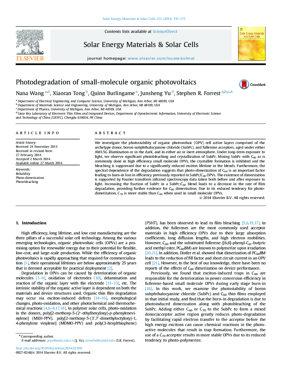 Photodegradation of small-molecule organic photovoltaics