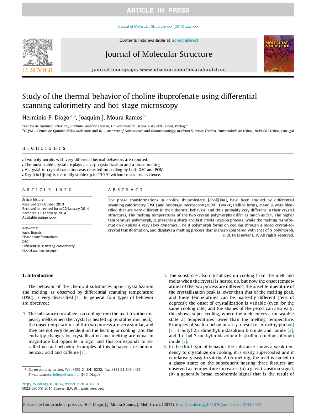 Study of the thermal behavior of choline ibuprofenate using differential scanning calorimetry and hot-stage microscopy