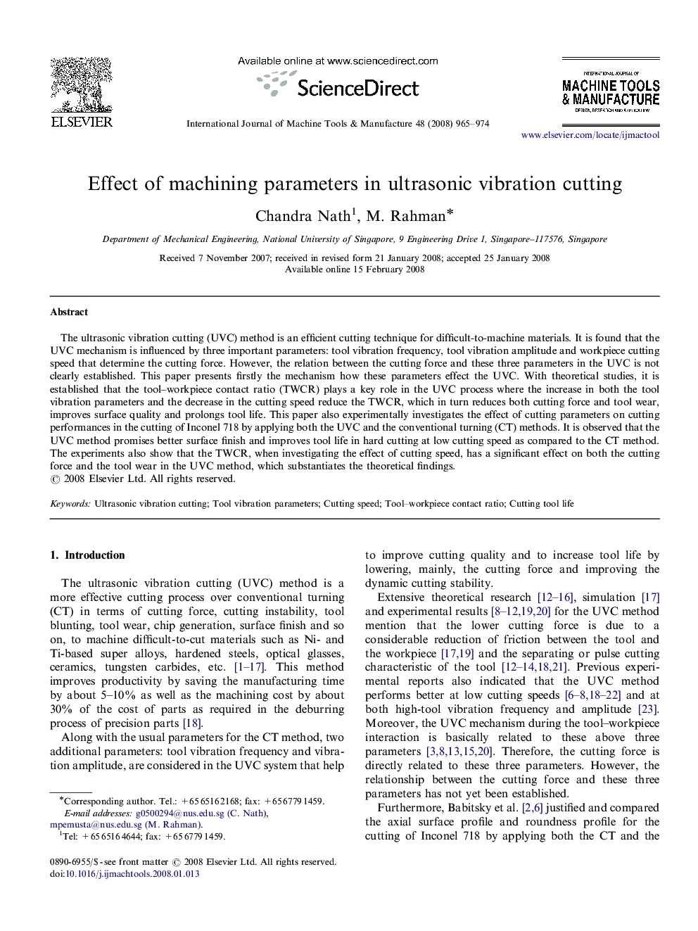 Effect of machining parameters in ultrasonic vibration cutting