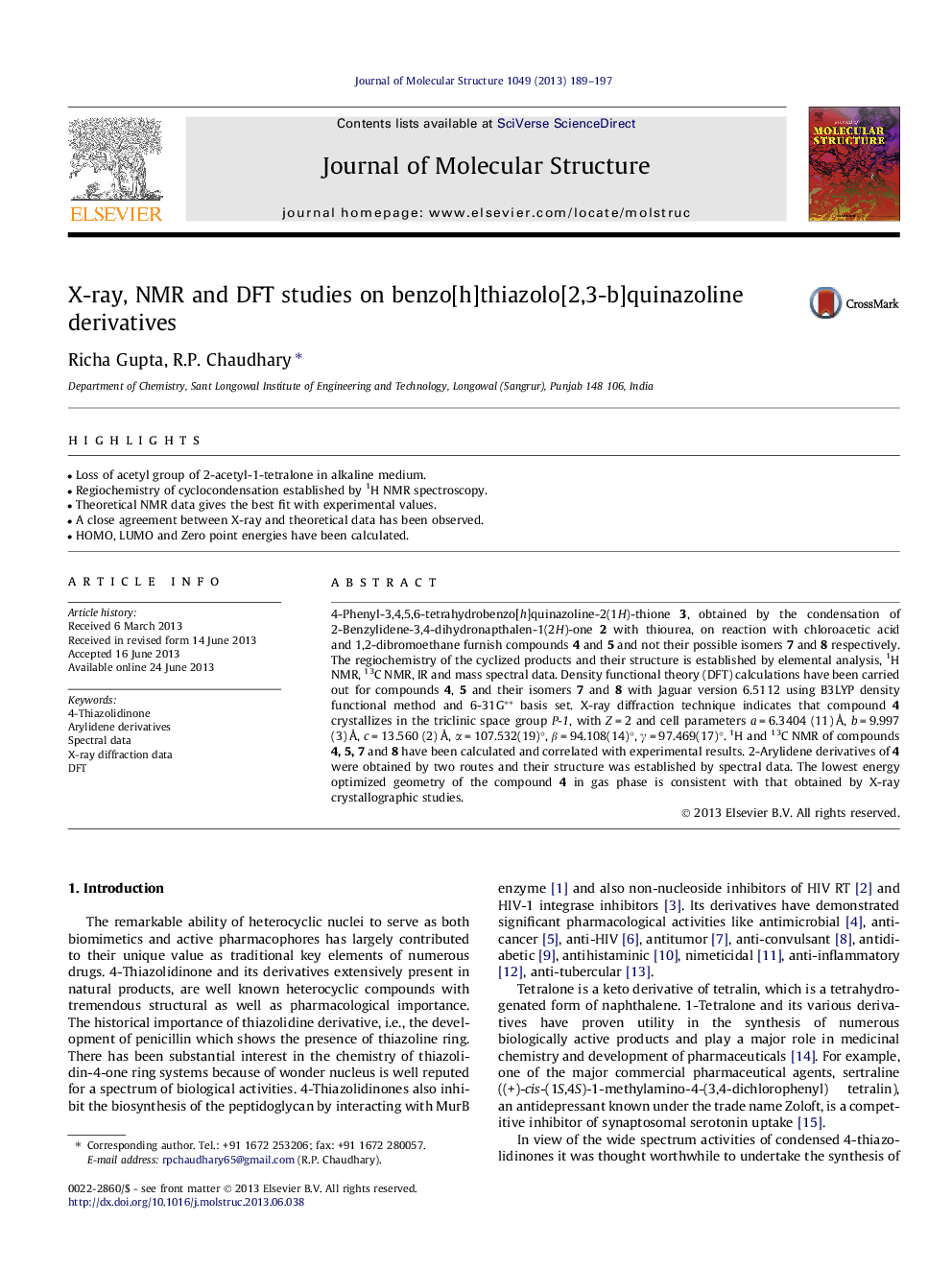 X-ray, NMR and DFT studies on benzo[h]thiazolo[2,3-b]quinazoline derivatives