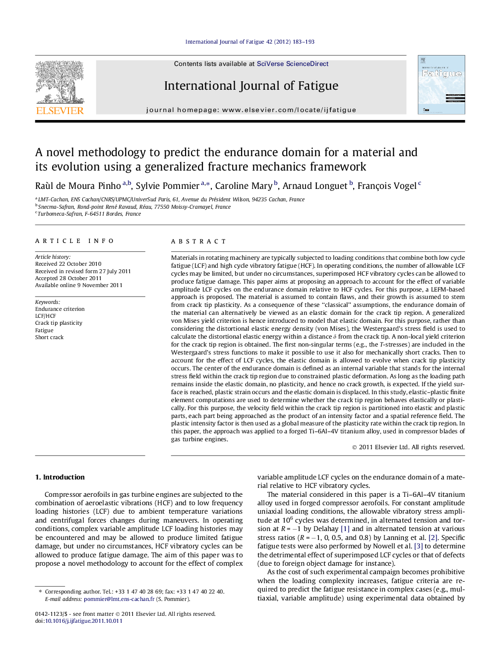 A novel methodology to predict the endurance domain for a material and its evolution using a generalized fracture mechanics framework