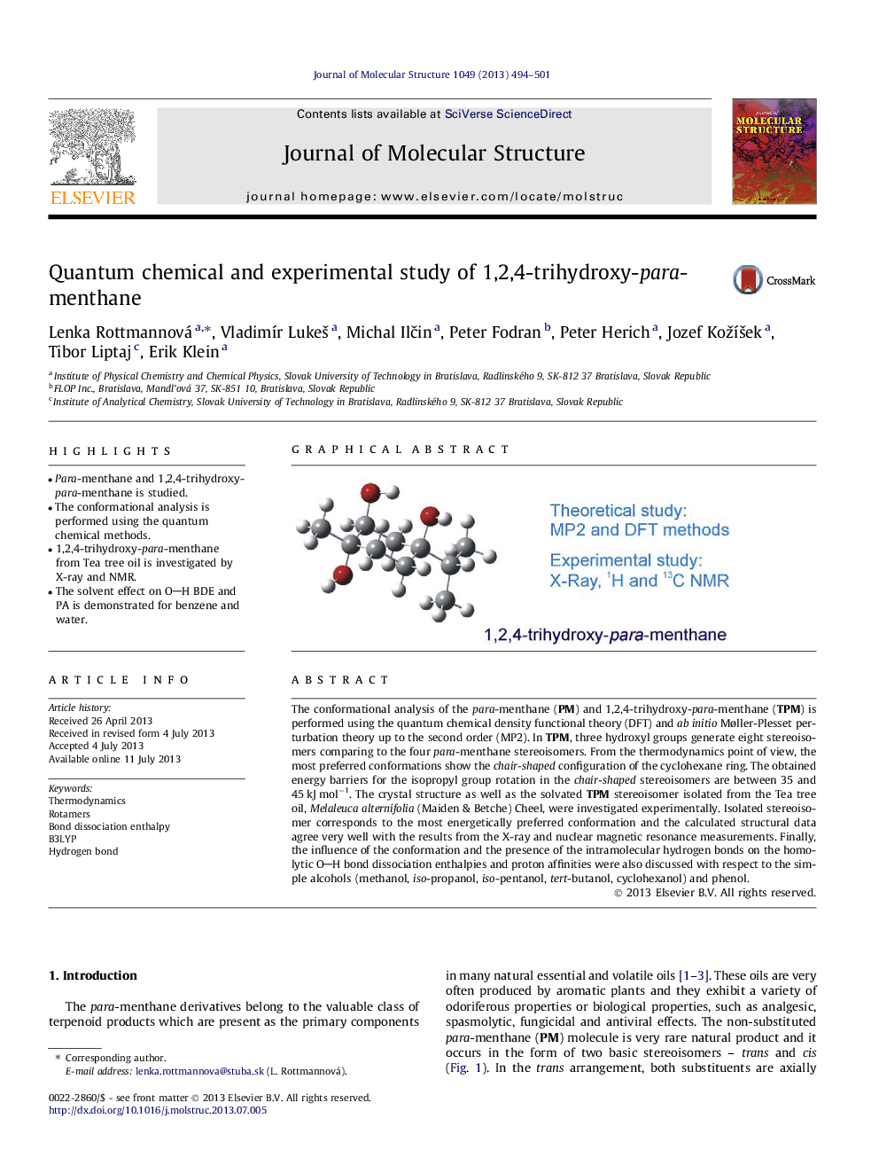 Quantum chemical and experimental study of 1,2,4-trihydroxy-para-menthane