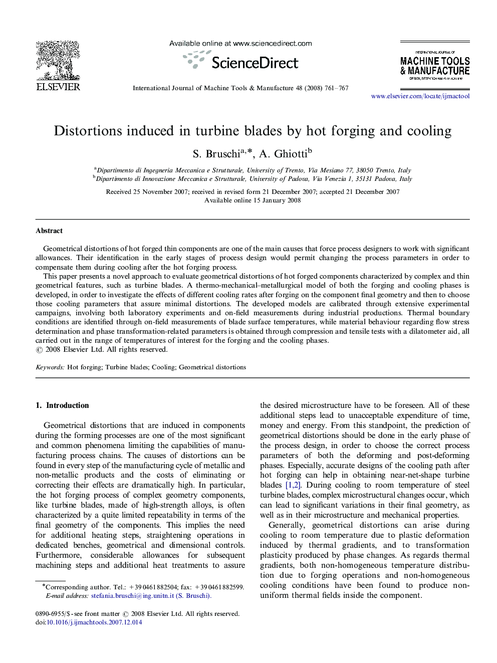 Distortions induced in turbine blades by hot forging and cooling