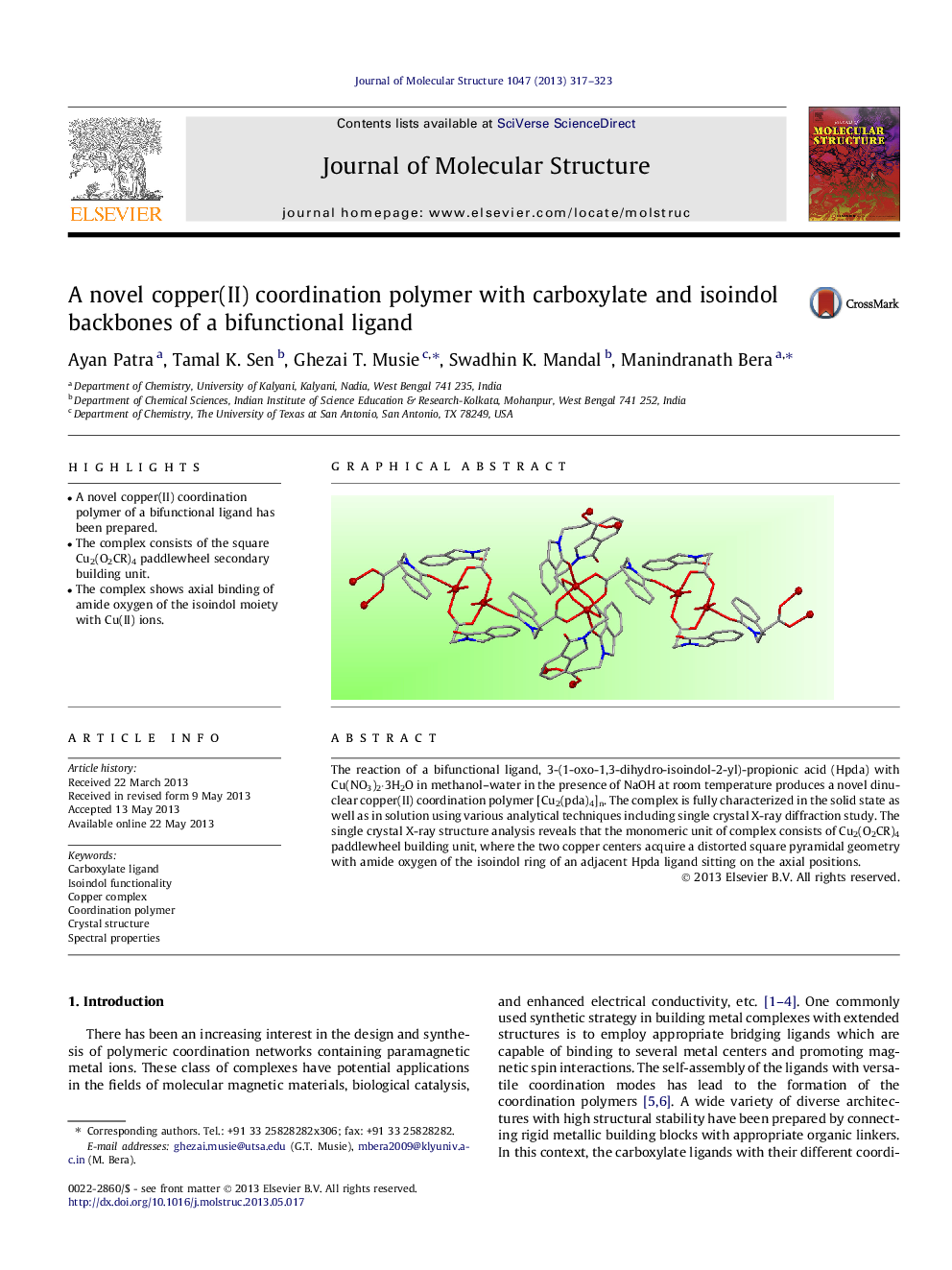 A novel copper(II) coordination polymer with carboxylate and isoindol backbones of a bifunctional ligand