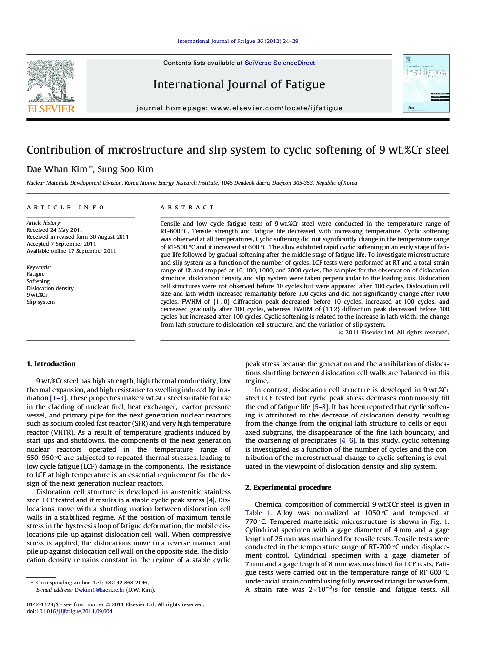 Contribution of microstructure and slip system to cyclic softening of 9 wt.%Cr steel