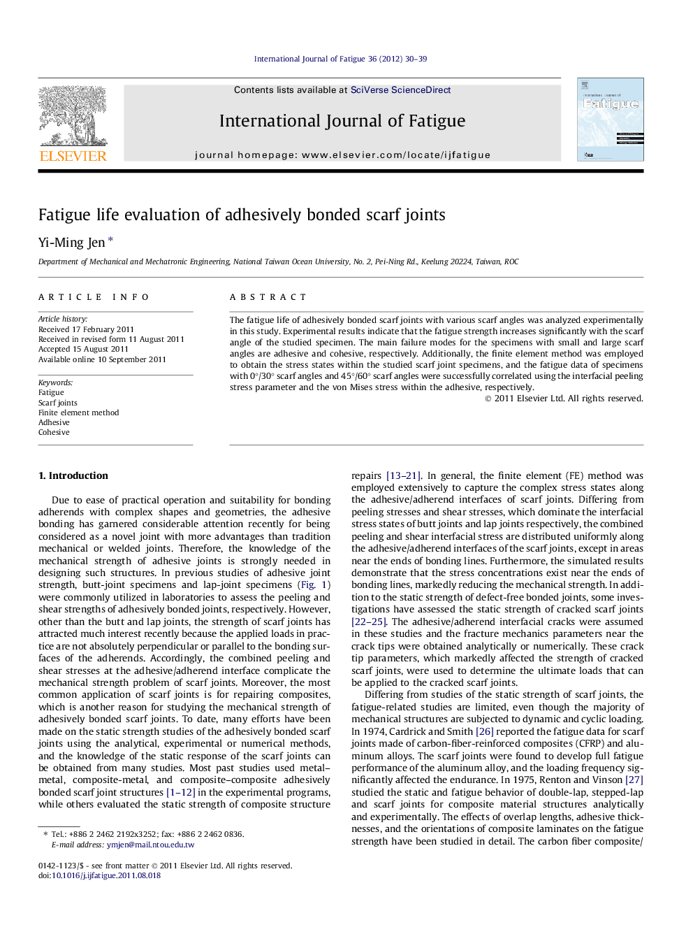 Fatigue life evaluation of adhesively bonded scarf joints