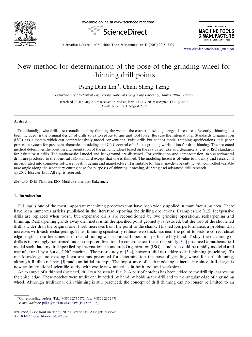 New method for determination of the pose of the grinding wheel for thinning drill points