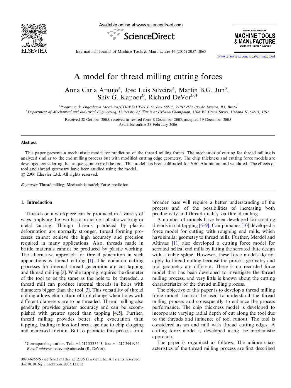 A model for thread milling cutting forces