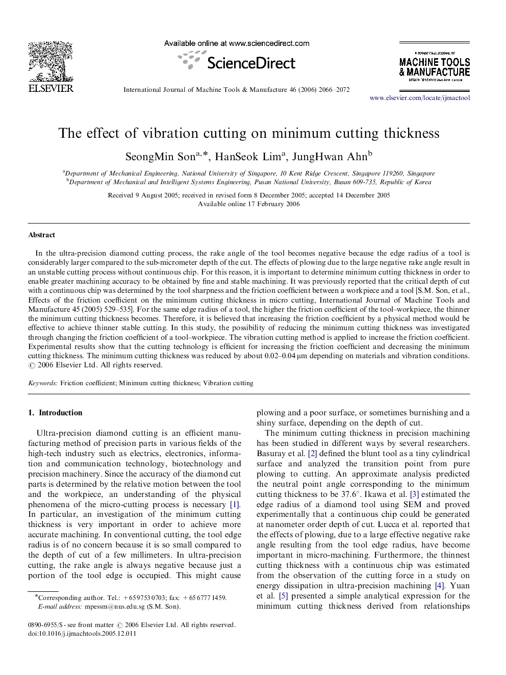 The effect of vibration cutting on minimum cutting thickness