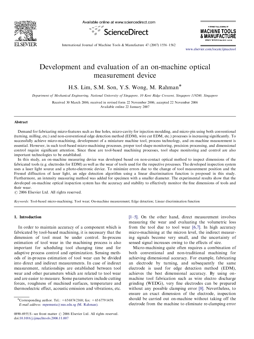 Development and evaluation of an on-machine optical measurement device