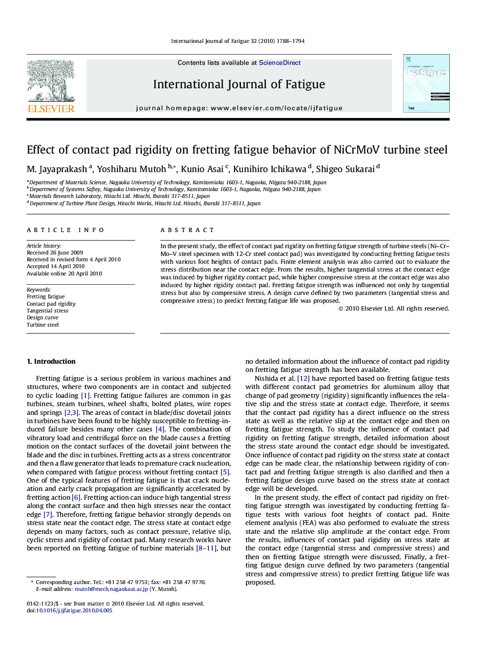 Effect of contact pad rigidity on fretting fatigue behavior of NiCrMoV turbine steel