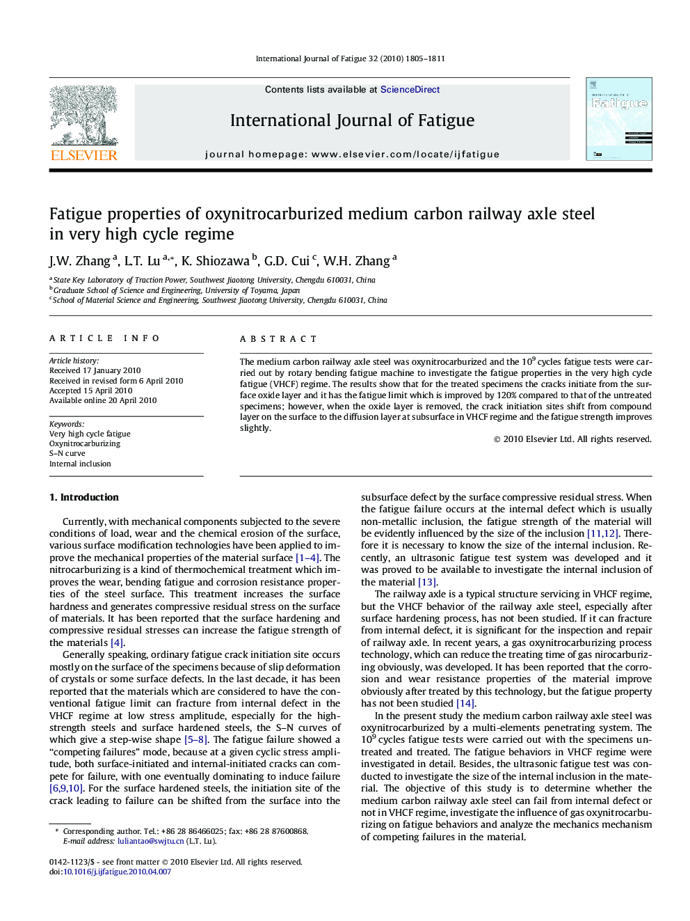 Fatigue properties of oxynitrocarburized medium carbon railway axle steel in very high cycle regime