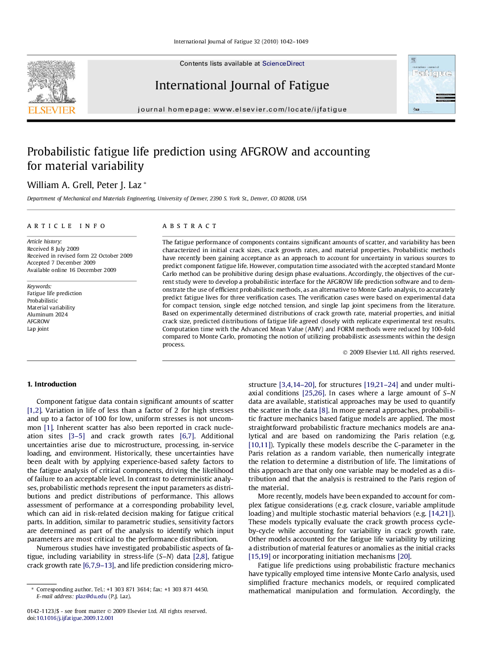 Probabilistic fatigue life prediction using AFGROW and accounting for material variability