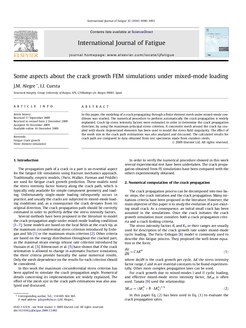 Some aspects about the crack growth FEM simulations under mixed-mode loading