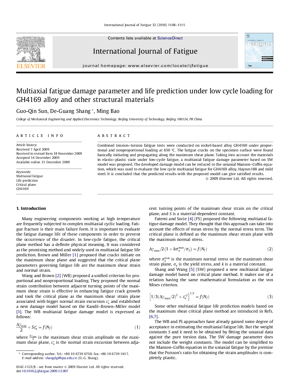 Multiaxial fatigue damage parameter and life prediction under low cycle loading for GH4169 alloy and other structural materials