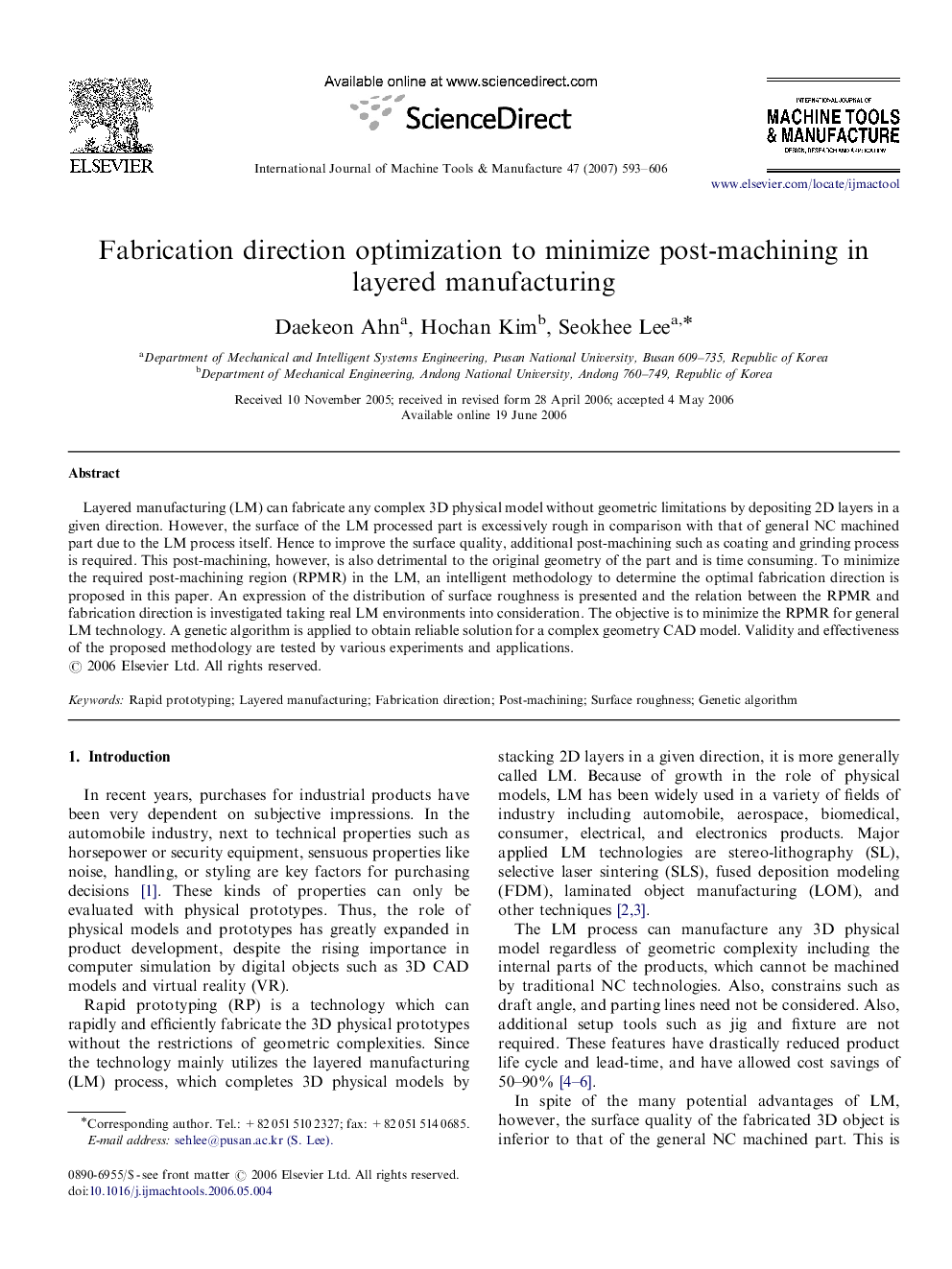 Fabrication direction optimization to minimize post-machining in layered manufacturing