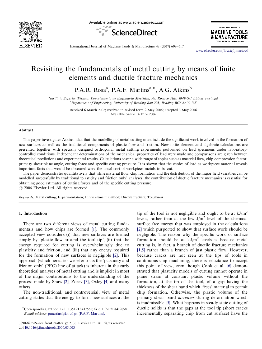 Revisiting the fundamentals of metal cutting by means of finite elements and ductile fracture mechanics