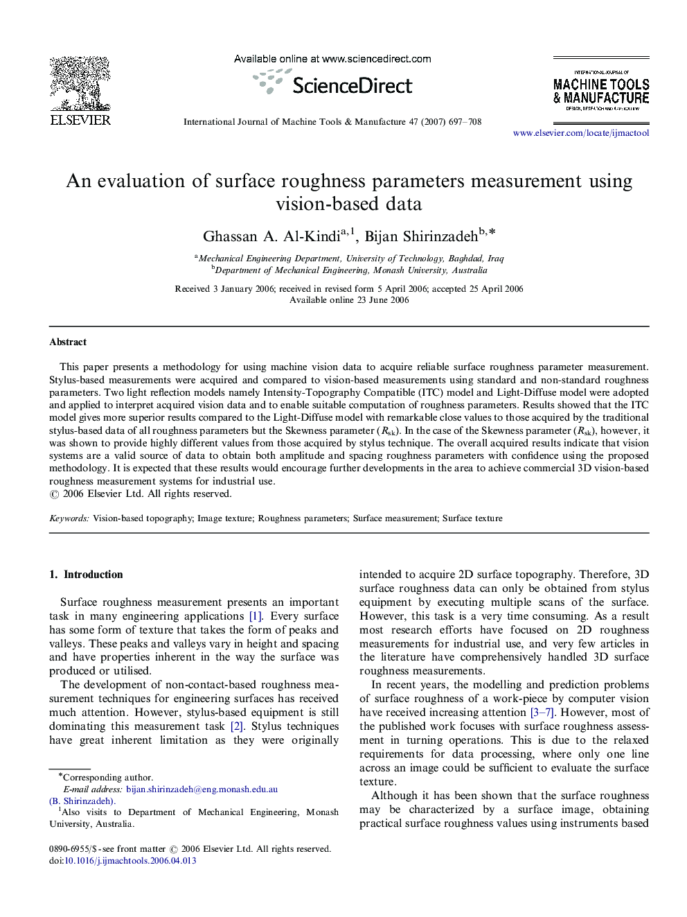 An evaluation of surface roughness parameters measurement using vision-based data