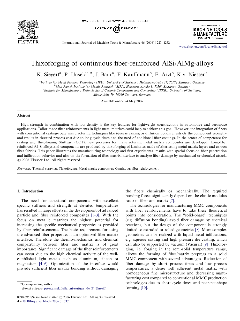 Thixoforging of continuous fiber-reinforced AlSi/AlMg-alloys