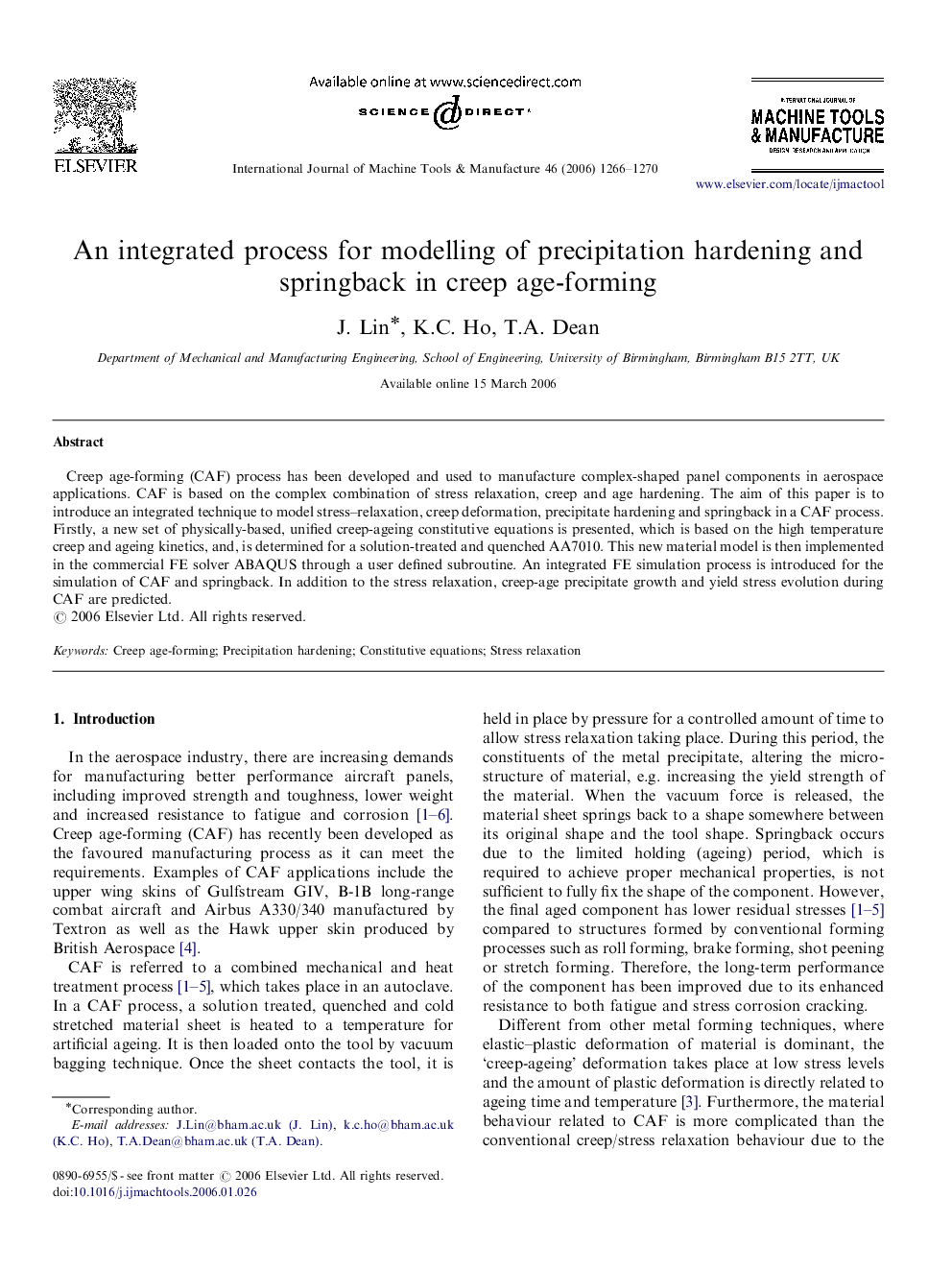 An integrated process for modelling of precipitation hardening and springback in creep age-forming