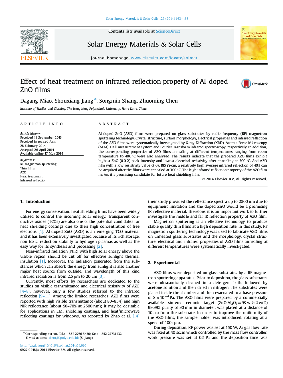 Effect of heat treatment on infrared reflection property of Al-doped ZnO films