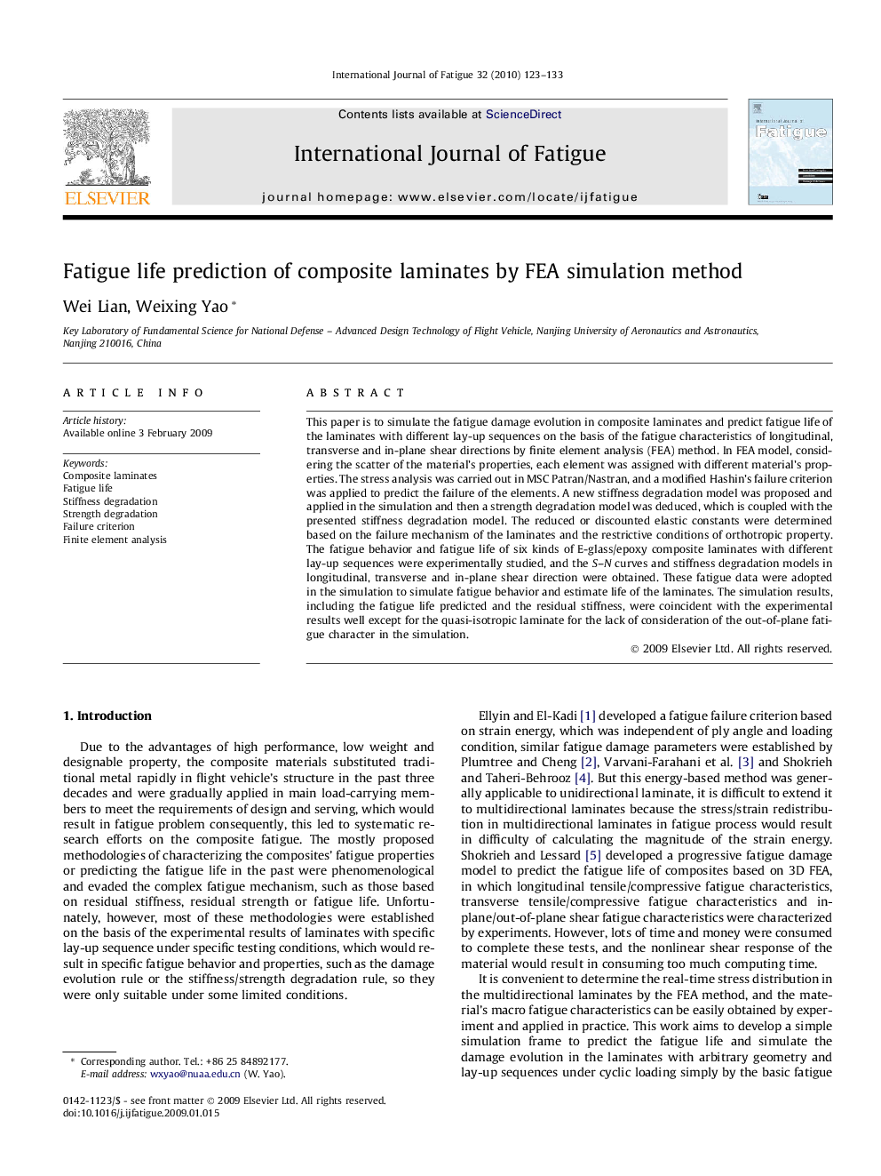 Fatigue life prediction of composite laminates by FEA simulation method