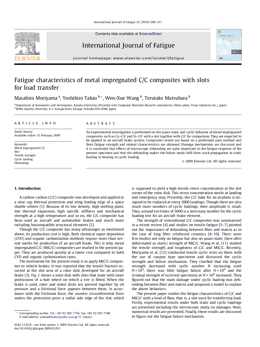 Fatigue characteristics of metal impregnated C/C composites with slots for load transfer