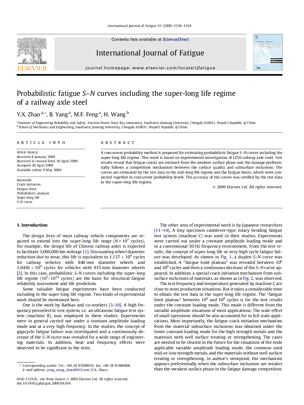 Probabilistic fatigue S–N curves including the super-long life regime of a railway axle steel