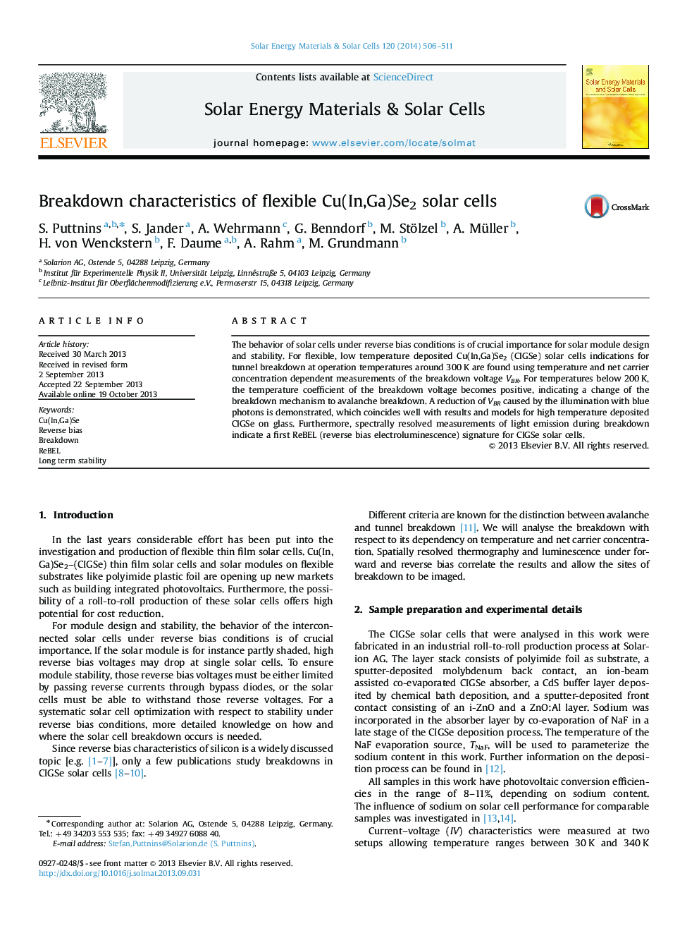 Breakdown characteristics of flexible Cu(In,Ga)Se2 solar cells