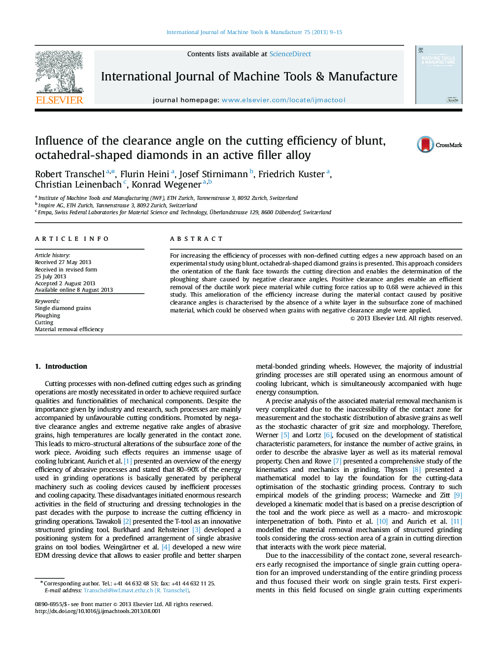 Influence of the clearance angle on the cutting efficiency of blunt, octahedral-shaped diamonds in an active filler alloy