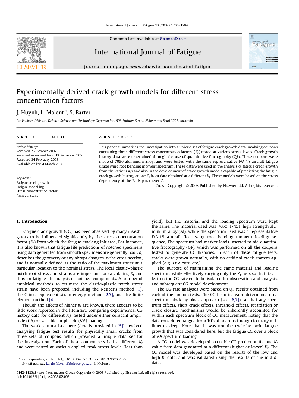 Experimentally derived crack growth models for different stress concentration factors