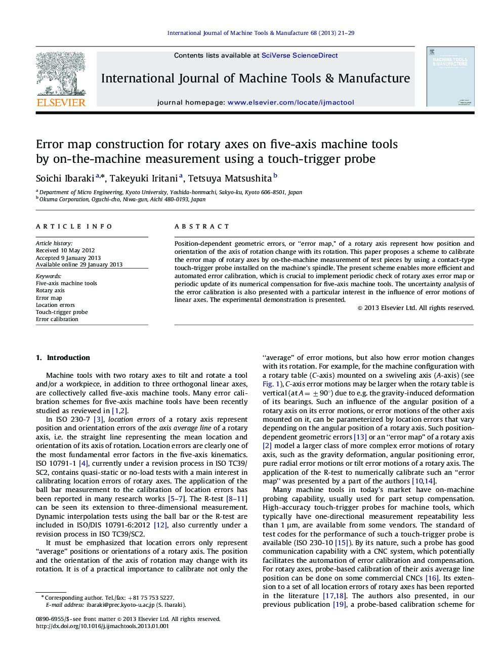 Error map construction for rotary axes on five-axis machine tools by on-the-machine measurement using a touch-trigger probe