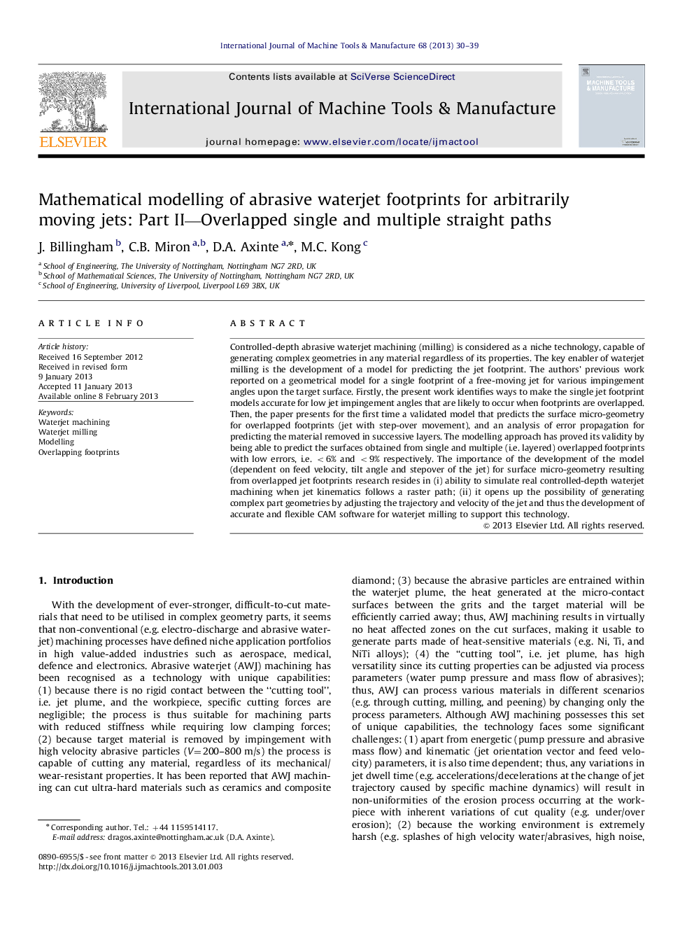 Mathematical modelling of abrasive waterjet footprints for arbitrarily moving jets: Part II—Overlapped single and multiple straight paths