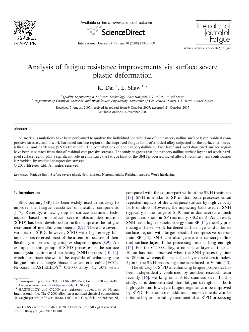 Analysis of fatigue resistance improvements via surface severe plastic deformation